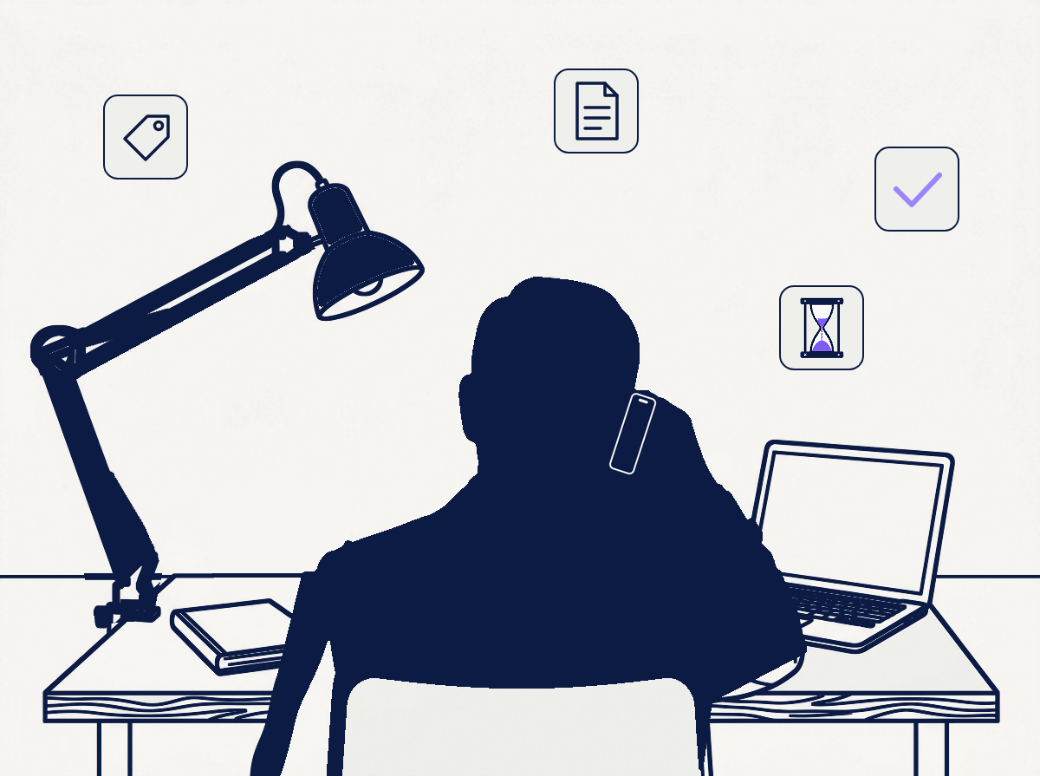 Ilustración de un vendedor al teléfono frente a su computador